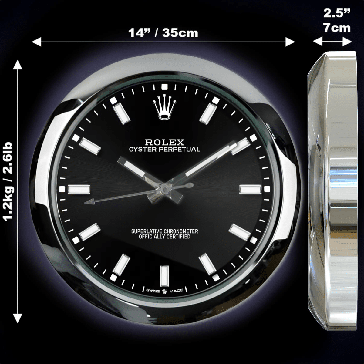 OYSTER PERPETUAL – BLACK EDITION 35 CM METAL WALL CLOCK