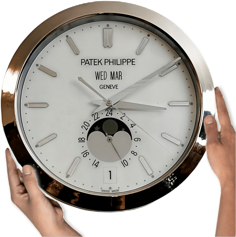 <P>INTRODUCING THE <STRONG>PATEK PHILIPPE – MOON PHASE DELUXE METAL WALL CLOCK (35 CM)</STRONG>, A LUXURIOUS AND ELEGANTLY CRAFTED TIMEPIECE FOR YOUR HOME OR OFFICE.</P>
