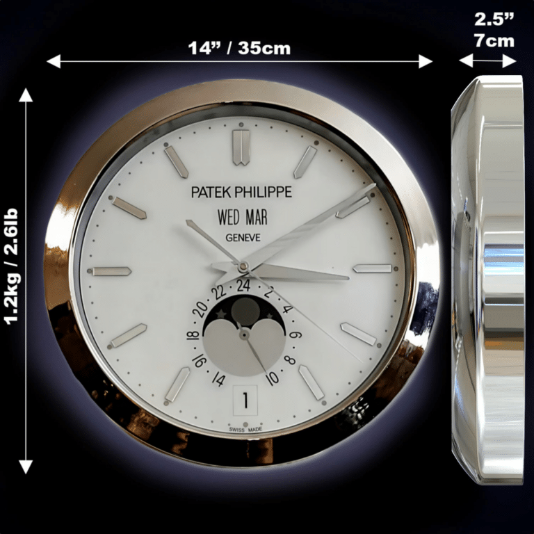 <P>INTRODUCING THE <STRONG>PATEK PHILIPPE – MOON PHASE DELUXE METAL WALL CLOCK (35 CM)</STRONG>, A LUXURIOUS AND ELEGANTLY CRAFTED TIMEPIECE FOR YOUR HOME OR OFFICE.</P>