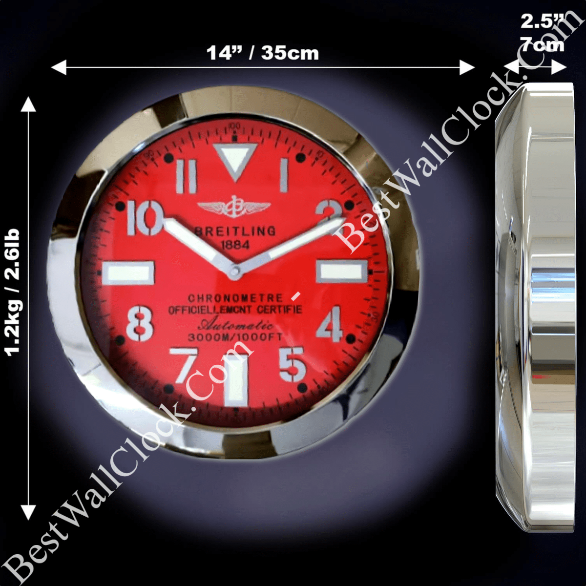 BREITLING RED EDITION 35 CM METAL WALL CLOCK