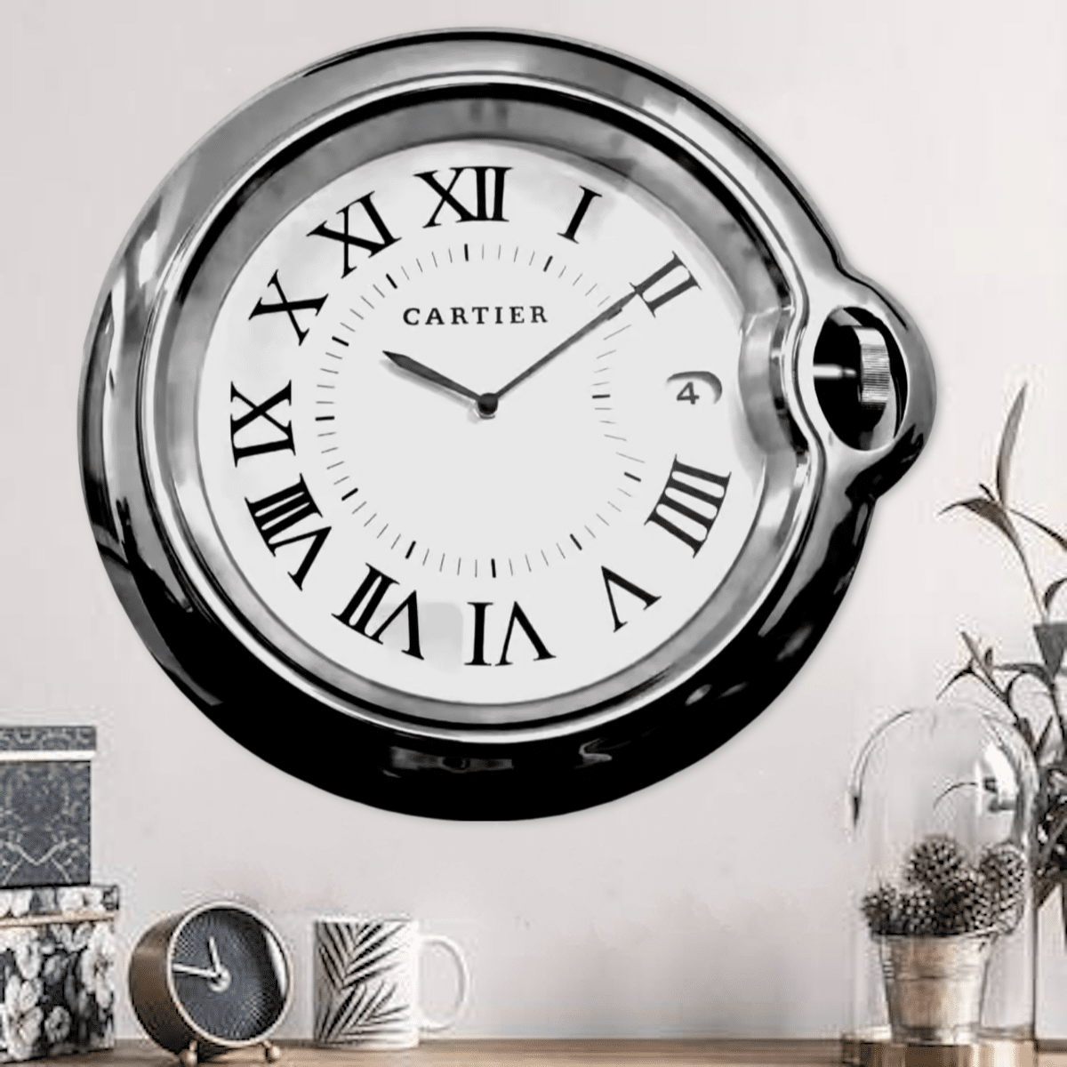 CARTIER CHROME EDITION 35 CM METAL WALL CLOCK