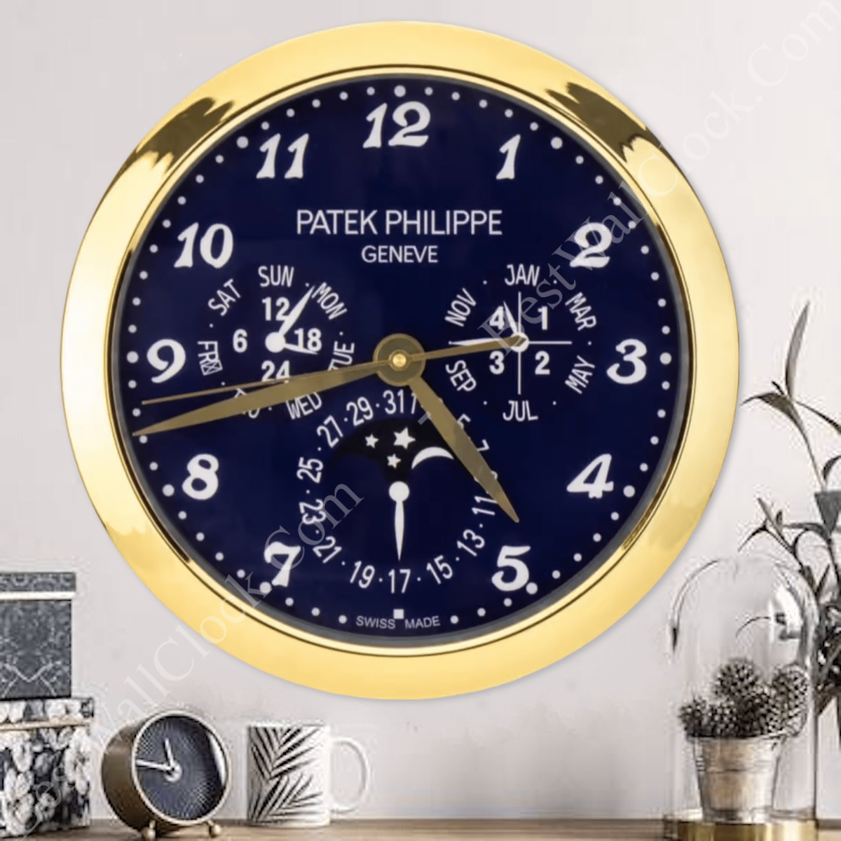 PATEK PHILIPPE GOLD/BLUE (16 INCHES/40CM) DELUXE METAL WALL CLOCK (35 CM)