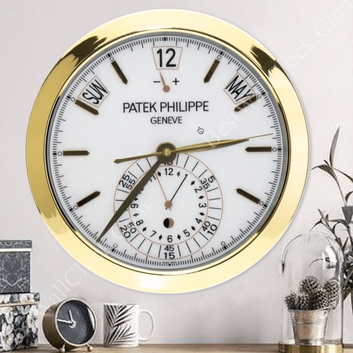 PATEK PHILIPPE GOLD/WHITE XL (16 INCHES/40CM) DELUXE METAL WALL CLOCK (35 CM)