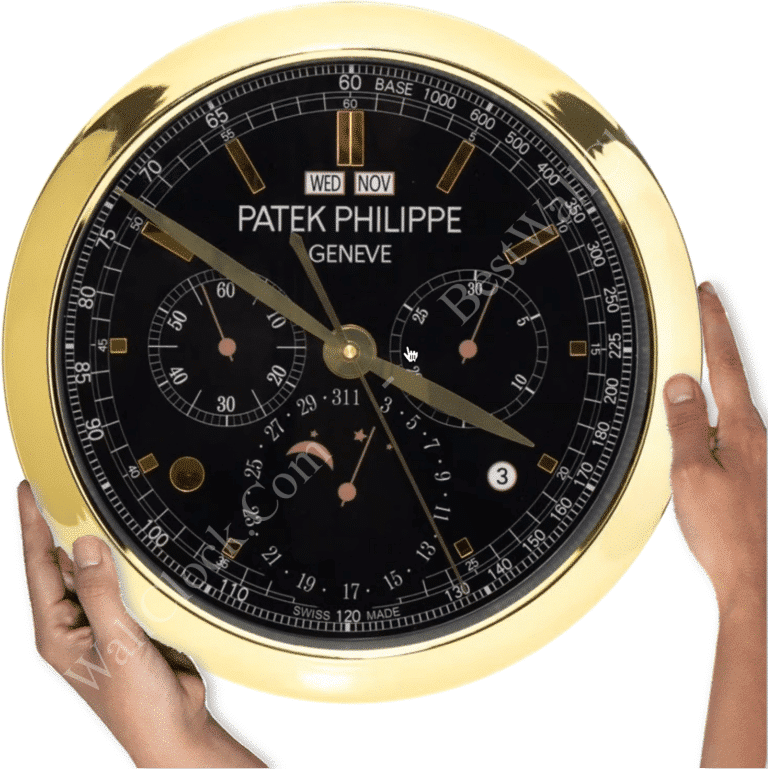 PATEK PHILIPPE GOLD/NAVY XL (16 INCHES/40CM) DELUXE METAL WALL CLOCK, 35 CM
