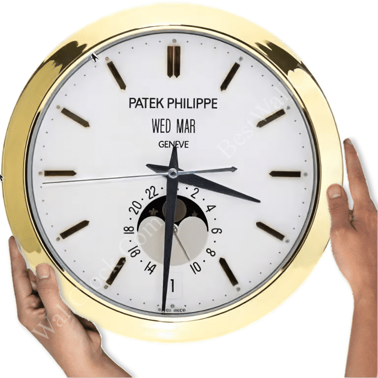 PATEK PHILIPPE – GOLD AND WHITE MOON PHASE XL EDITION DELUXE METAL WALL CLOCK (35CM)