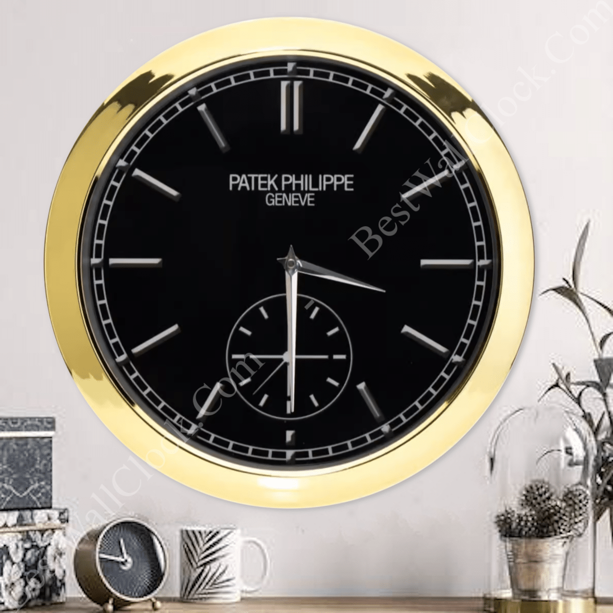PATEK PHILIPPE GOLD AND BLACK PHASE XL EDITION DELUXE METAL WALL CLOCK (35 CM)