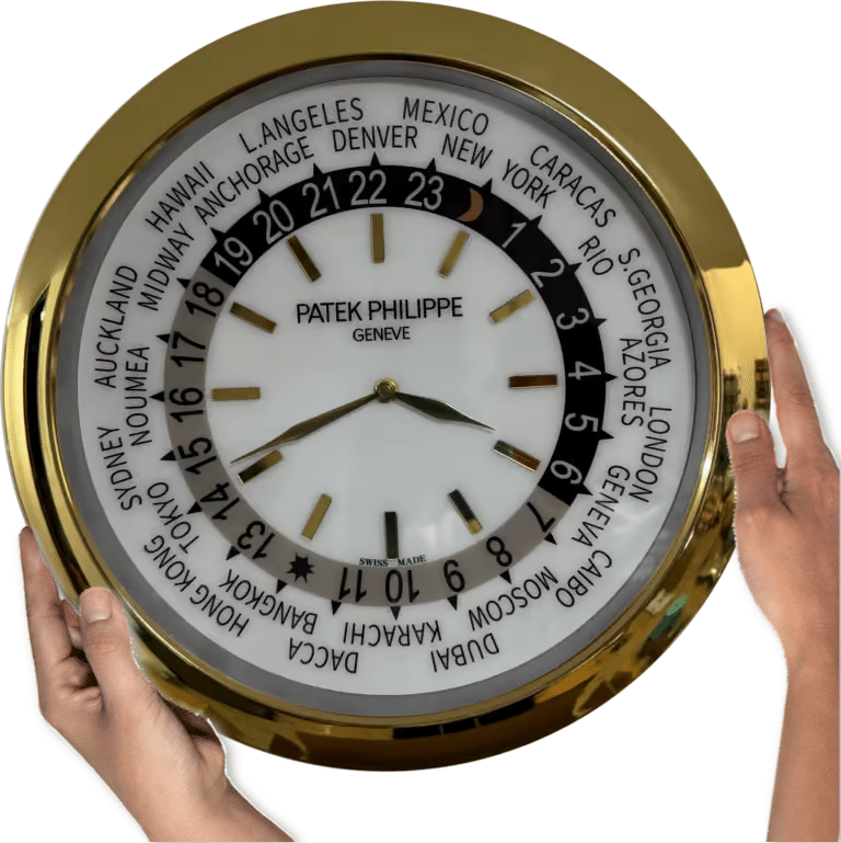 PATEK PHILIPPE GOLD AND WHITE CITY XL DELUXE METAL WALL CLOCK (35 CM)