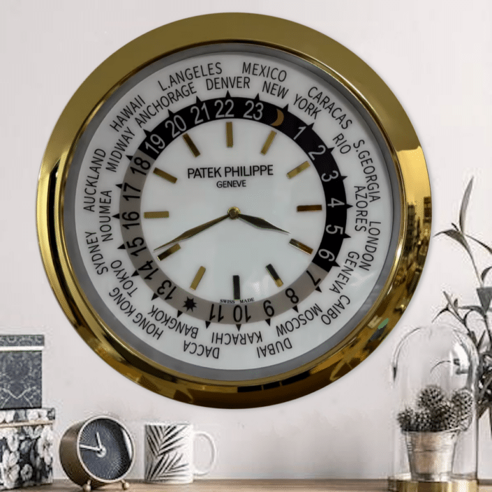 PATEK PHILIPPE GOLD AND WHITE CITY XL DELUXE METAL WALL CLOCK (35 CM)