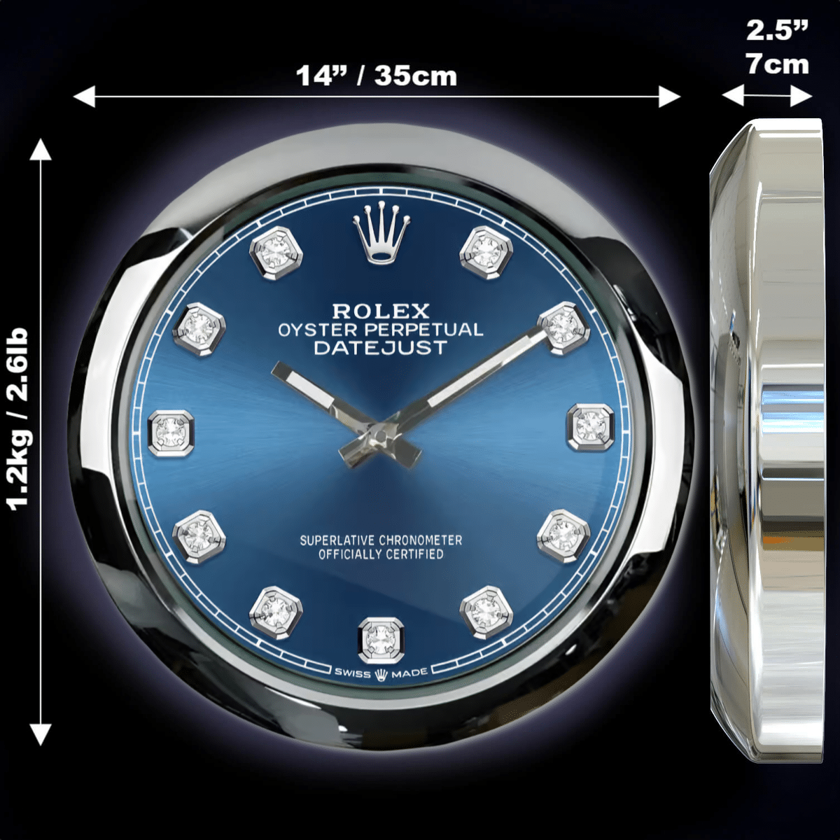 OYSTER PERPETUAL – BLUE DIAMOND EDITION 35 CM DELUXE METAL WALL CLOCK