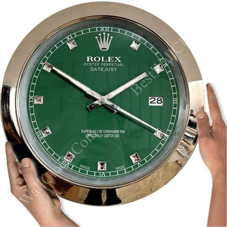 DATEJUST – CHROME – GREEN 3 DELUXE METAL WALL CLOCK, 35 CM