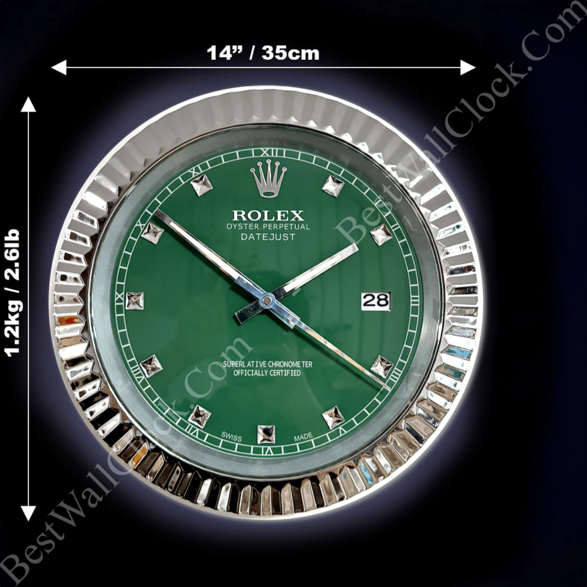 DATEJUST – CHROME – GREEN 4 EDITION 35 CM DELUXE METAL WALL CLOCK