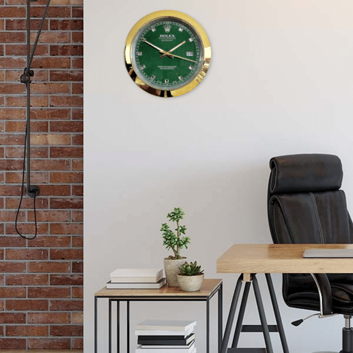 DATEJUST – CHROME – GREEN 5 EDITION DELUXE METAL WALL CLOCK, 35 CM