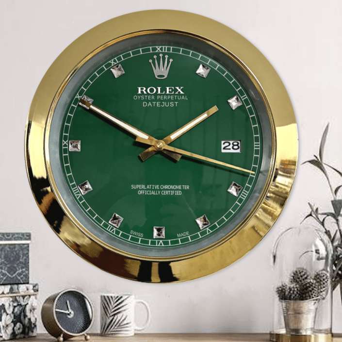 DATEJUST – CHROME – GREEN 5 EDITION DELUXE METAL WALL CLOCK, 35 CM
