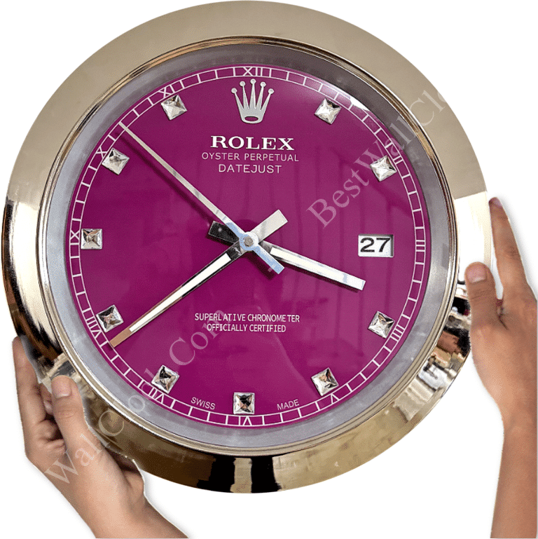 DATEJUST – CHROME – PURPLE 1 DELUXE METAL WALL CLOCK 35 CM