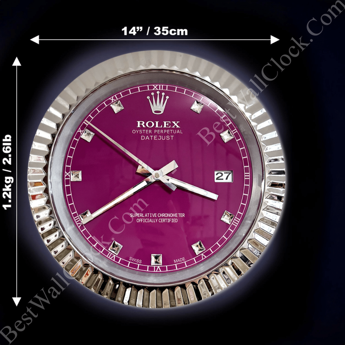 DATEJUST – CHROME – PURPLE 3 DELUXE METAL WALL CLOCK 35 CM