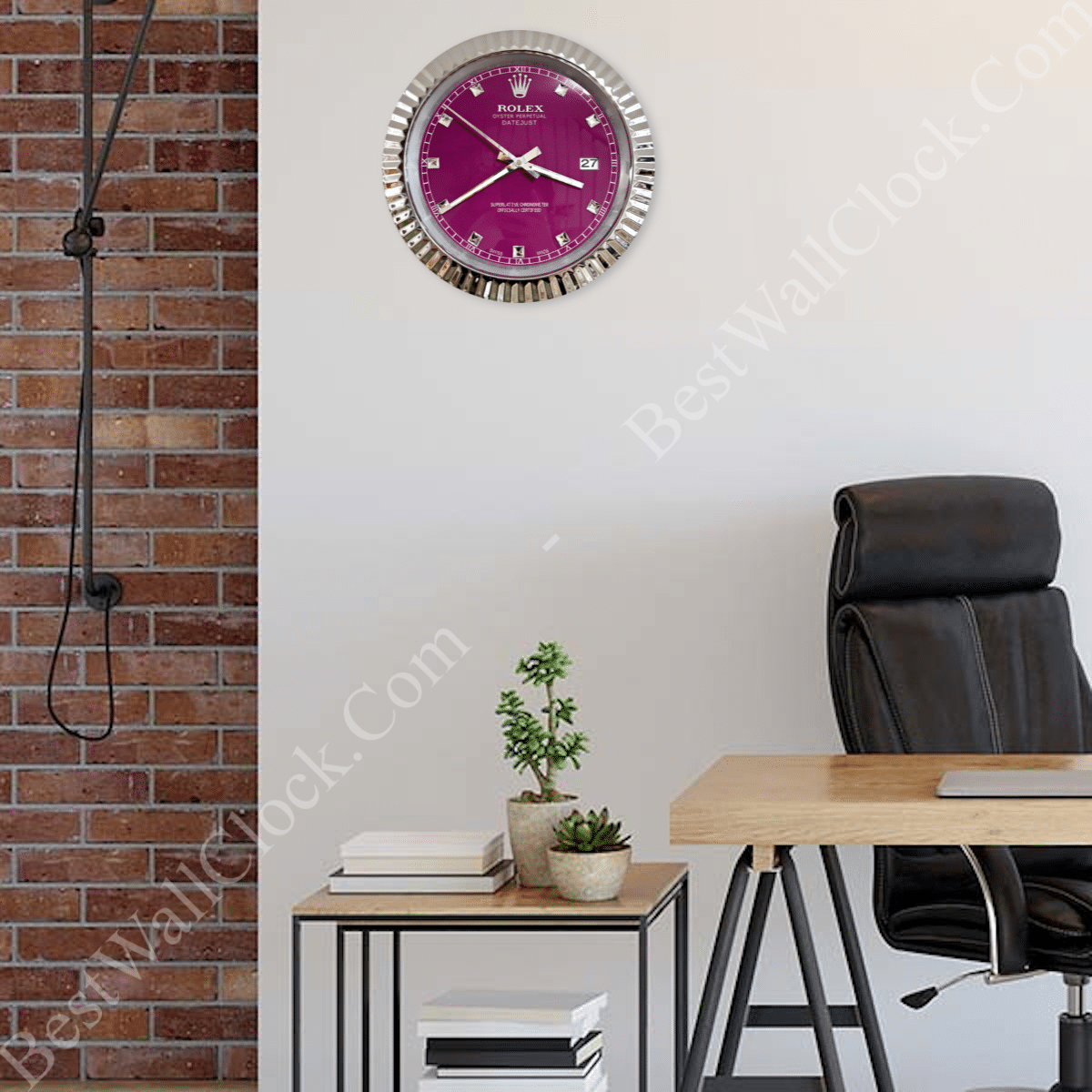 DATEJUST – CHROME – PURPLE 3 DELUXE METAL WALL CLOCK 35 CM