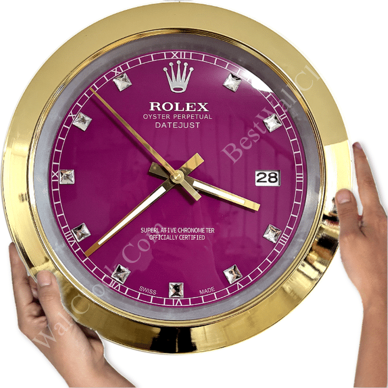 DATEJUST – GOLD CHROME – PURPLE 3 DELUXE METAL WALL CLOCK 35 CM