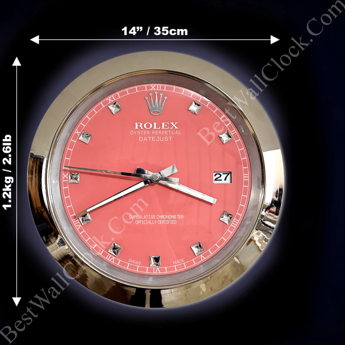 DATEJUST – CHROME – ROSE 6 DELUXE METAL WALL CLOCK, 35 CM