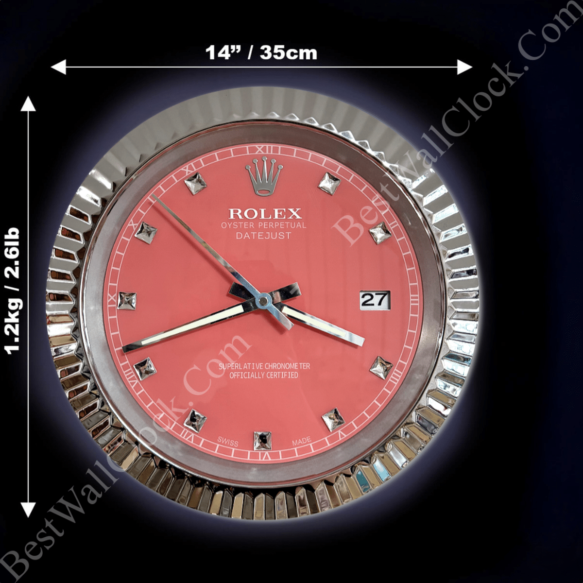 DATEJUST – CHROME – ROSE 7 DELUXE METAL WALL CLOCK 35 CM