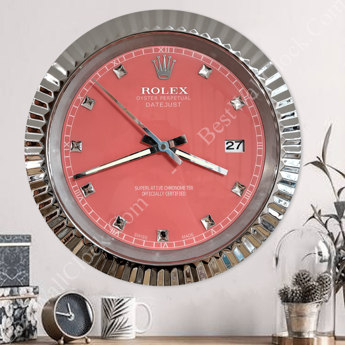 DATEJUST – CHROME – ROSE 7 DELUXE METAL WALL CLOCK 35 CM