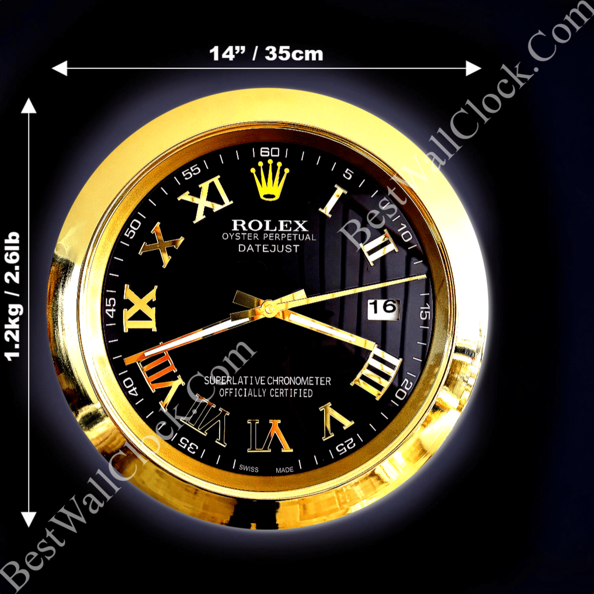 DATEJUST – GOLD-BLACK EDITION 35 CM DELUXE METAL WALL CLOCK