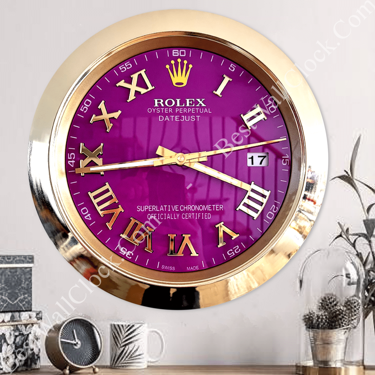 DATEJUST – GOLD – PURPLE – 2 EDITION 35 CM DELUXE METAL WALL CLOCK