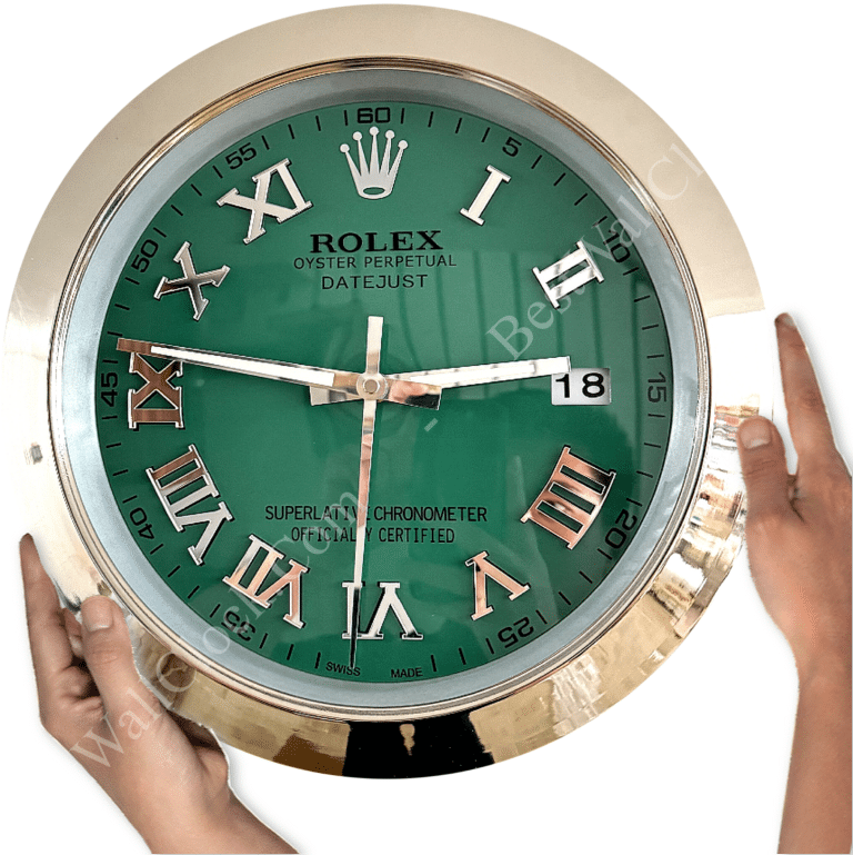 DATEJUST – SILVER – GREEN DELUXE METAL WALL CLOCK 35 CM