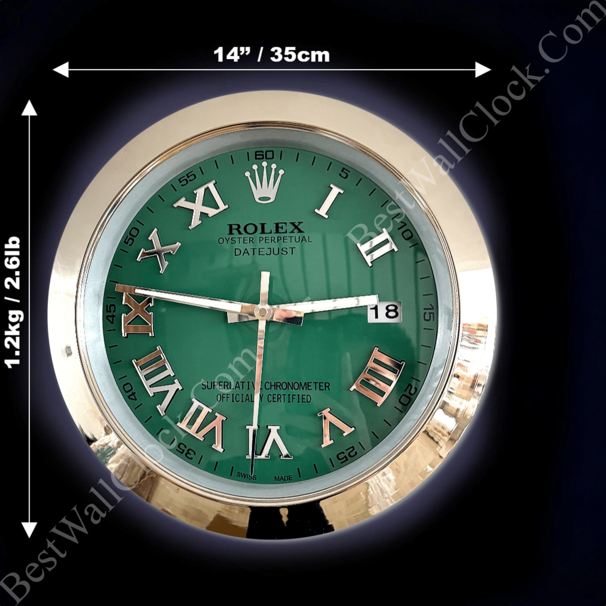 DATEJUST – SILVER – GREEN DELUXE METAL WALL CLOCK 35 CM