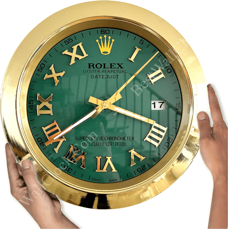 DATEJUST – GOLD – GREEN EDITION 35 CM DELUXE METAL WALL CLOCK