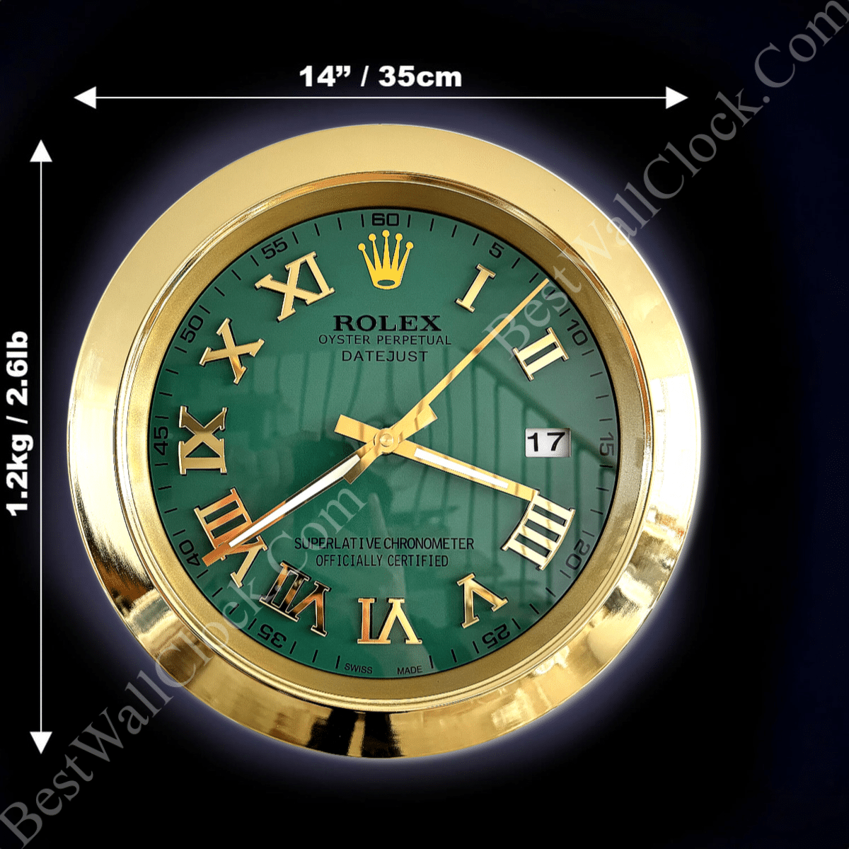 DATEJUST – GOLD – GREEN EDITION 35 CM DELUXE METAL WALL CLOCK