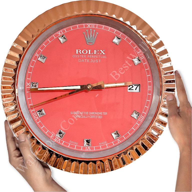DATEJUST – ROSE GOLD CHROME – PINK EDITION 35 CM DELUXE METAL WALL CLOCK