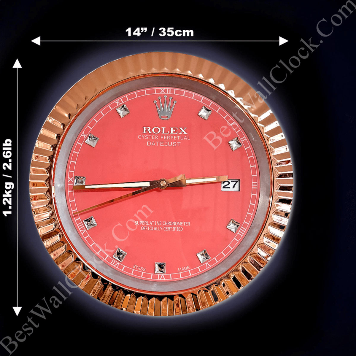 DATEJUST – ROSE GOLD CHROME – PINK EDITION 35 CM DELUXE METAL WALL CLOCK