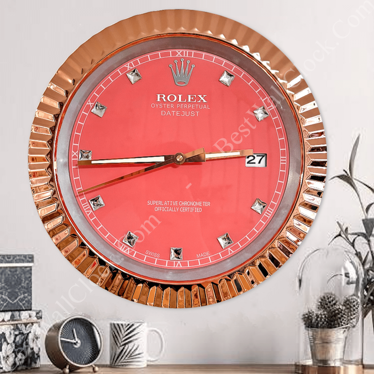 DATEJUST – ROSE GOLD CHROME – PINK EDITION 35 CM DELUXE METAL WALL CLOCK