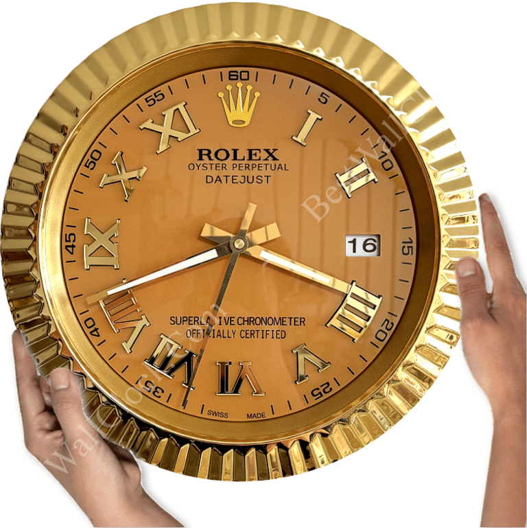 DATEJUST – ROSE GOLD – YELLOW EDITION 35 CM DELUXE METAL WALL CLOCK