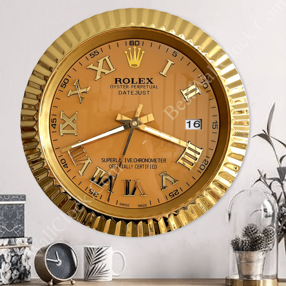 DATEJUST – ROSE GOLD – YELLOW EDITION 35 CM DELUXE METAL WALL CLOCK