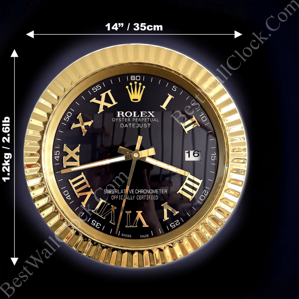 DATEJUST – ROSE GOLD – BLACK EDITION 35 CM DELUXE METAL WALL CLOCK