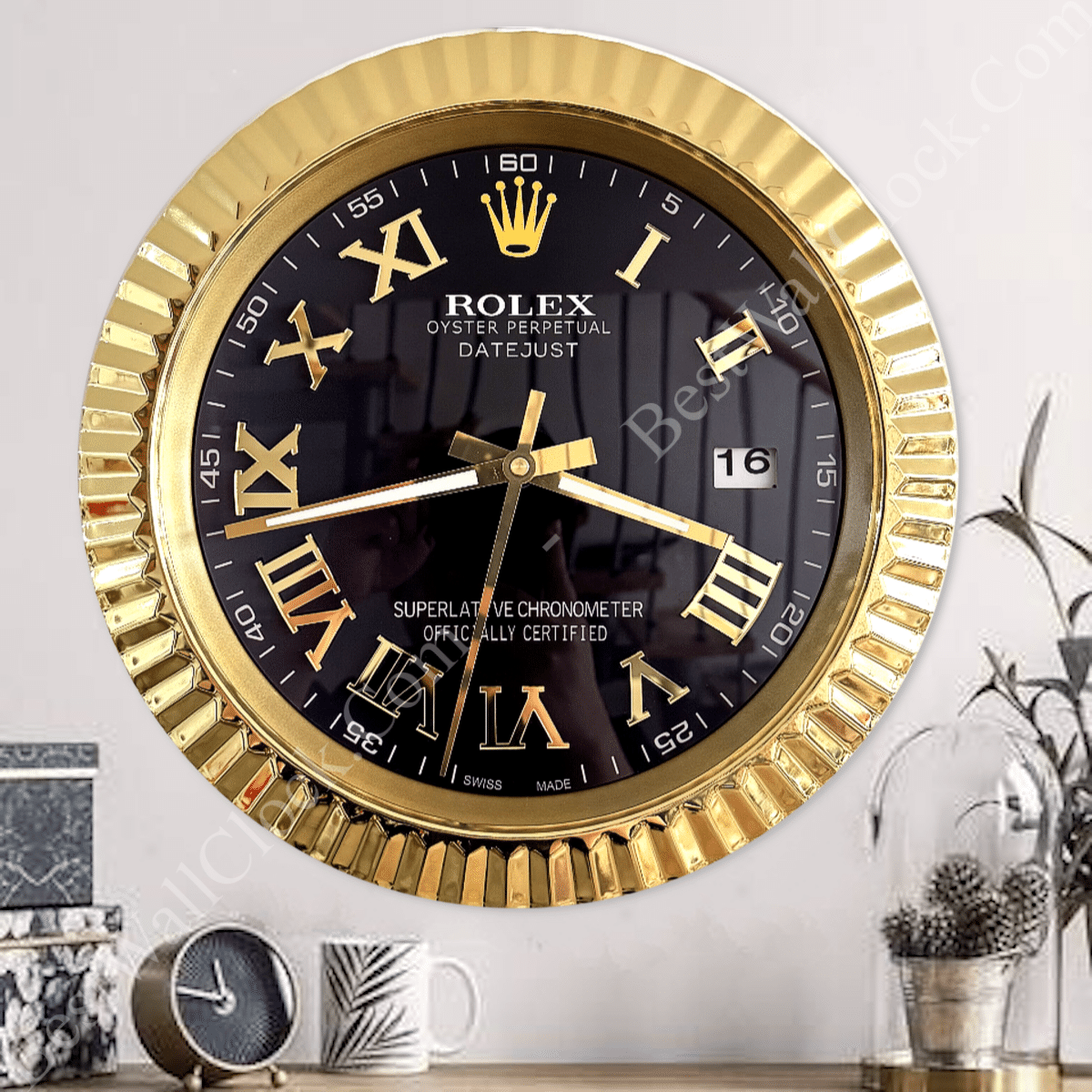 DATEJUST – ROSE GOLD – BLACK EDITION 35 CM DELUXE METAL WALL CLOCK