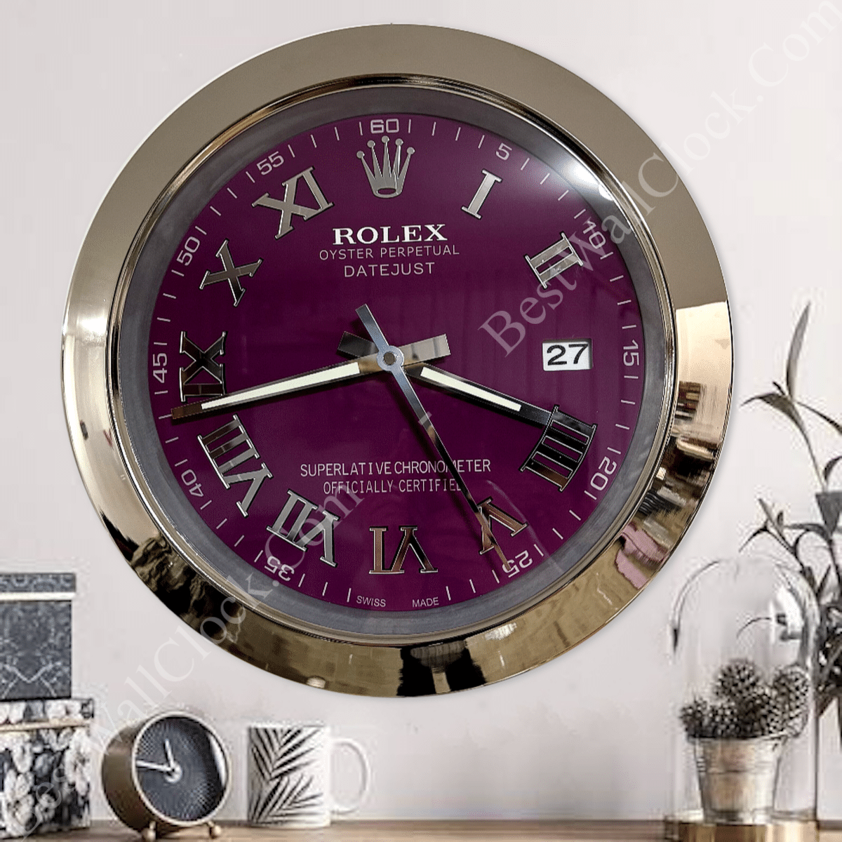 DATEJUST – SILVER – PURPLE EDITION 35 CM DELUXE METAL WALL CLOCK