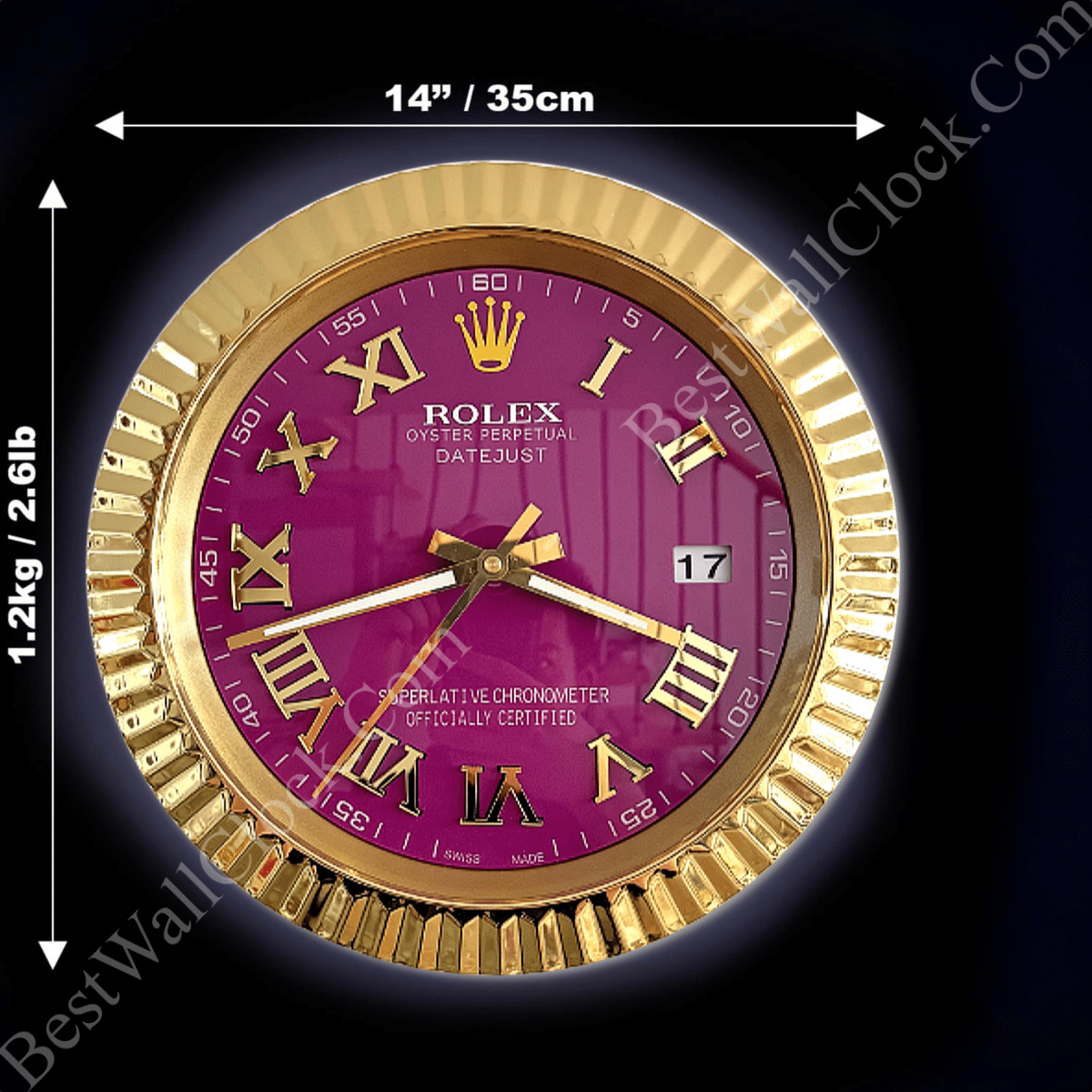 DATEJUST – ROSE GOLD – PURPLE EDITION 35 CM DELUXE METAL WALL CLOCK