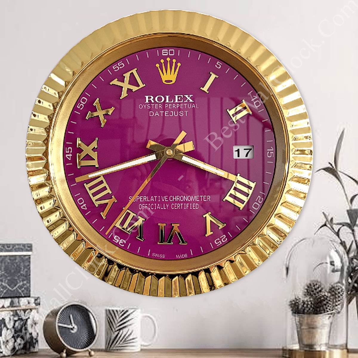 DATEJUST – ROSE GOLD – PURPLE EDITION 35 CM DELUXE METAL WALL CLOCK