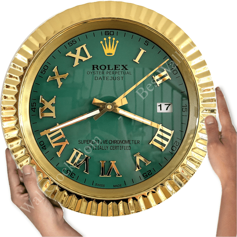 DATEJUST – ROSE GOLD – GREEN EDITION 35 CM DELUXE METAL WALL CLOCK