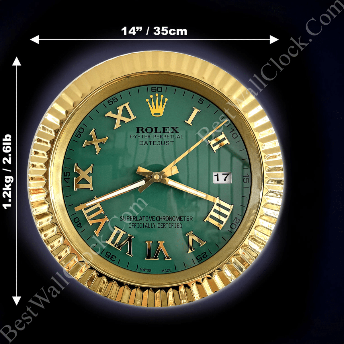 DATEJUST – ROSE GOLD – GREEN EDITION 35 CM DELUXE METAL WALL CLOCK