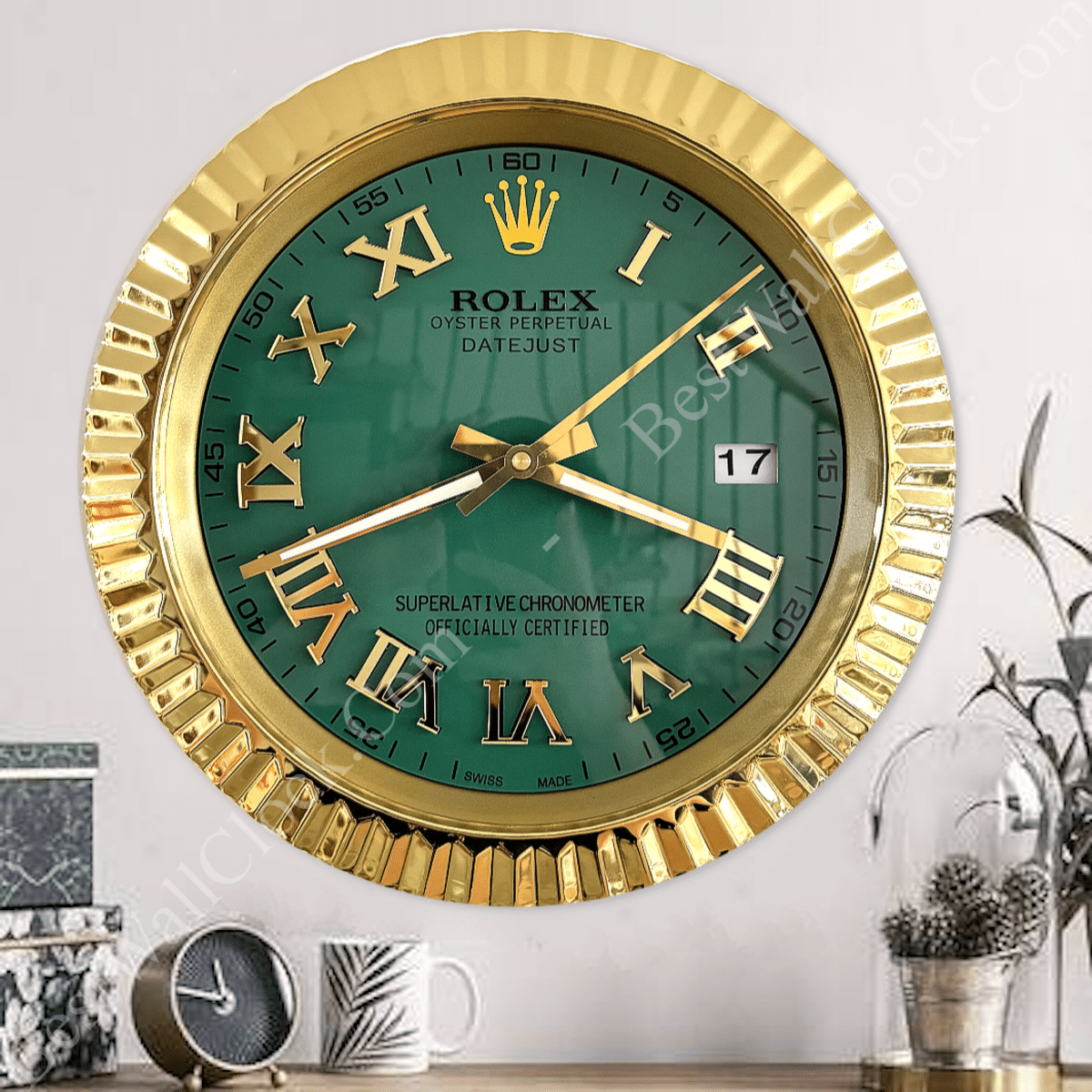 DATEJUST – ROSE GOLD – GREEN EDITION 35 CM DELUXE METAL WALL CLOCK