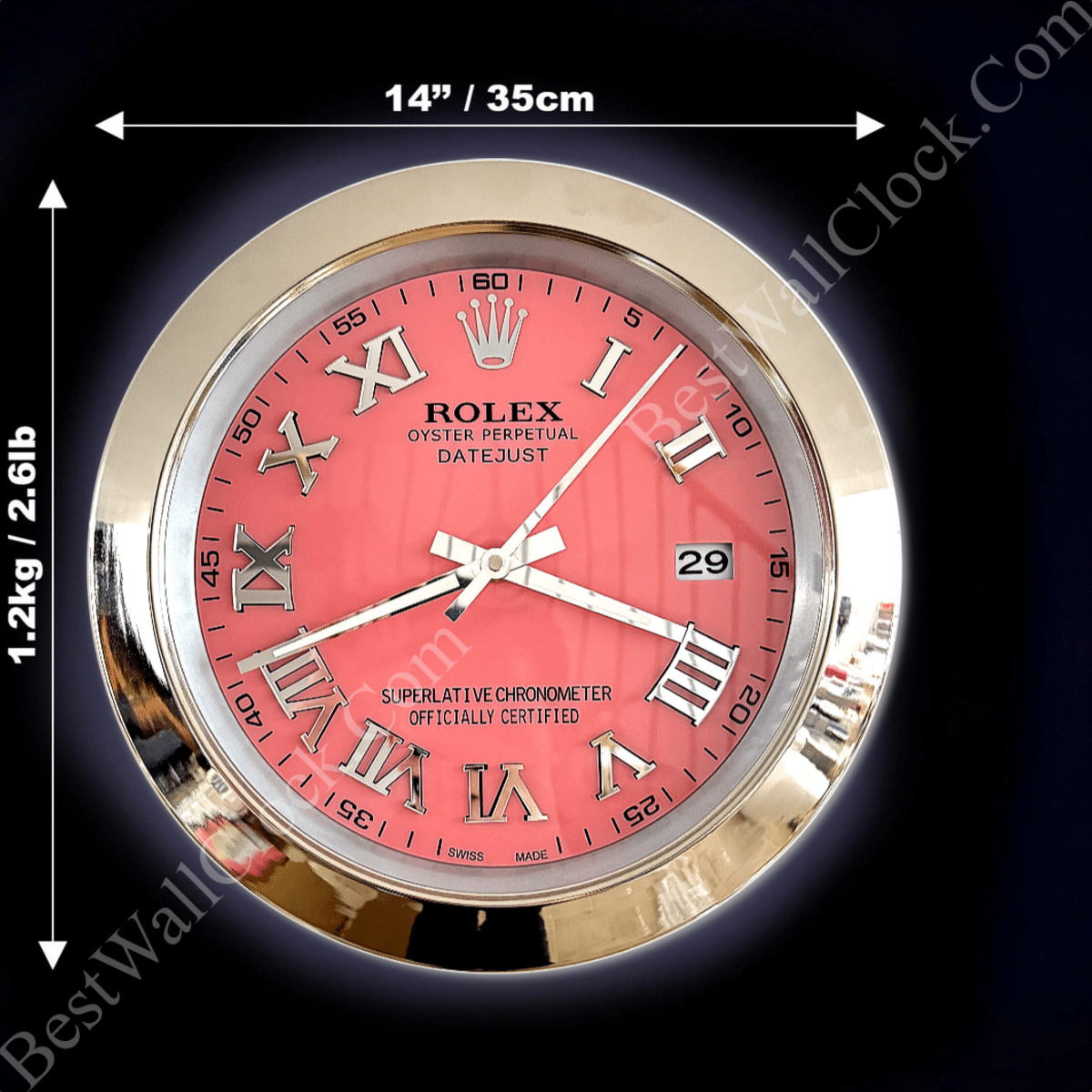 DATEJUST – SILVER – PINK EDITION 35 CM DELUXE METAL WALL CLOCK