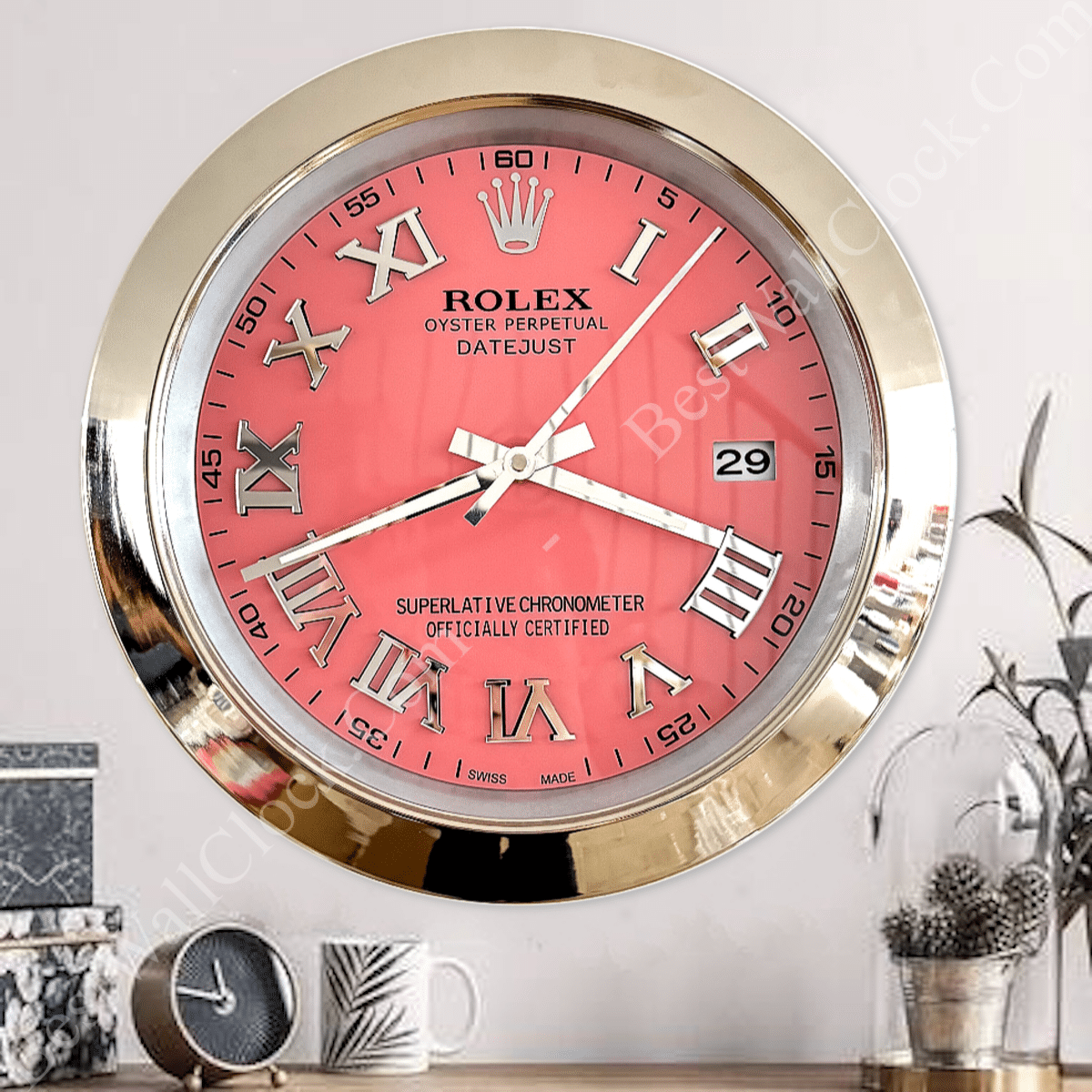 DATEJUST – SILVER – PINK EDITION 35 CM DELUXE METAL WALL CLOCK