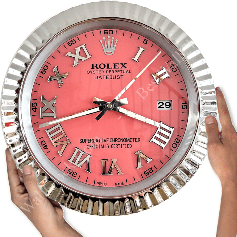 DATEJUST – ROSE SILVER – PINK EDITION 35 CM DELUXE METAL WALL CLOCK