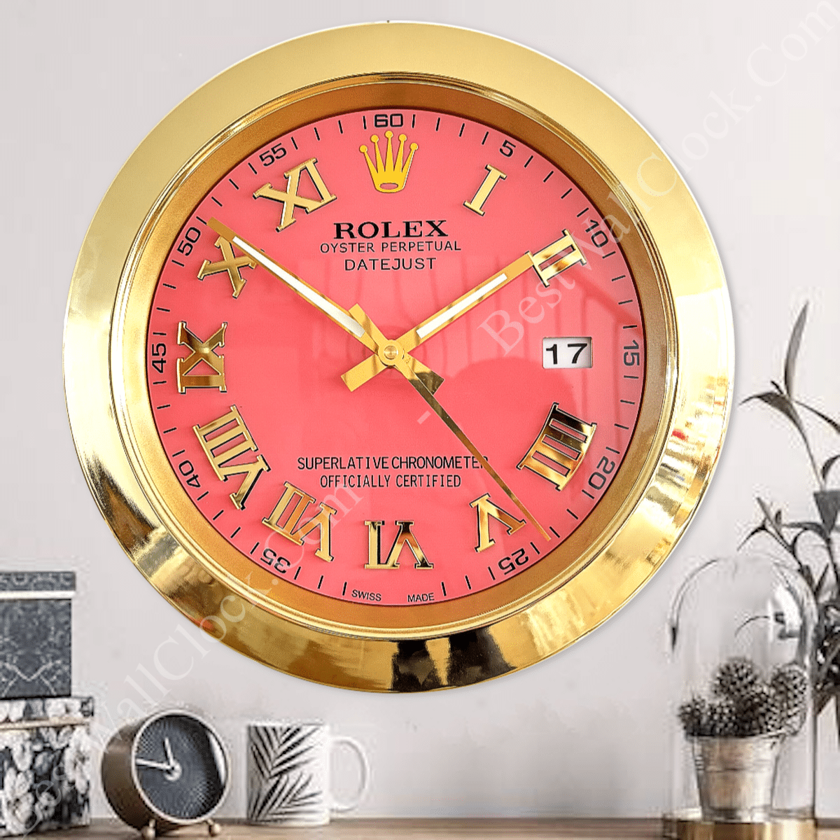DATEJUST – GOLD – PINK EDITION 35 CM DELUXE METAL WALL CLOCK