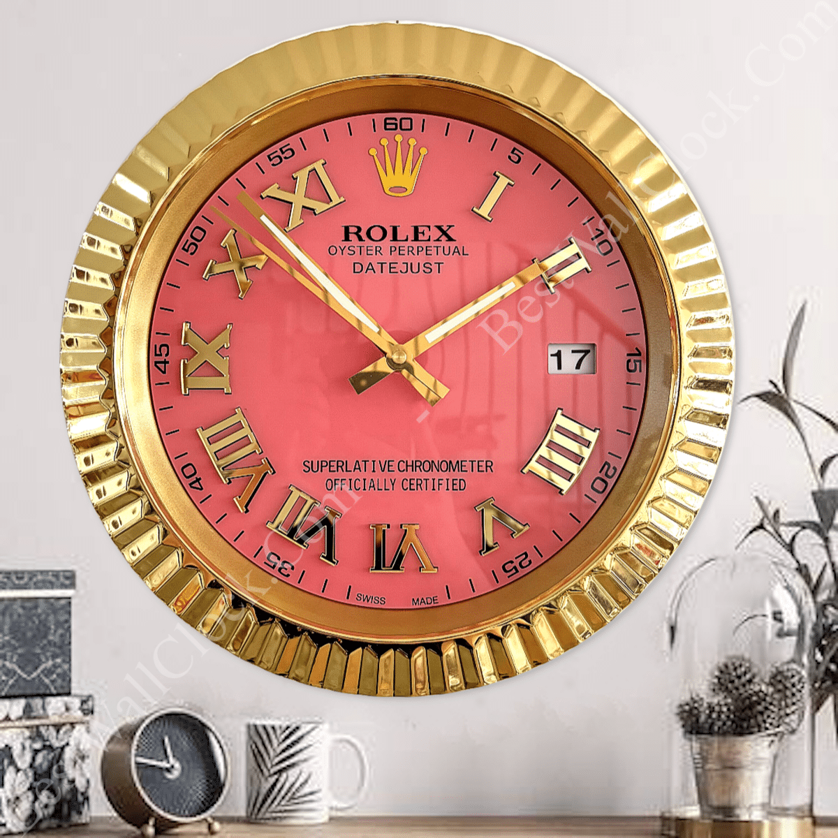 DATEJUST - ROSE GOLD – PINK EDITION 35 CM DELUXE METAL WALL CLOCK