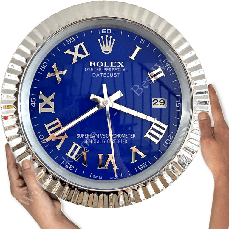 DATEJUST – ROSE SILVER – BLUE EDITION 35 CM DELUXE METAL WALL CLOCK
