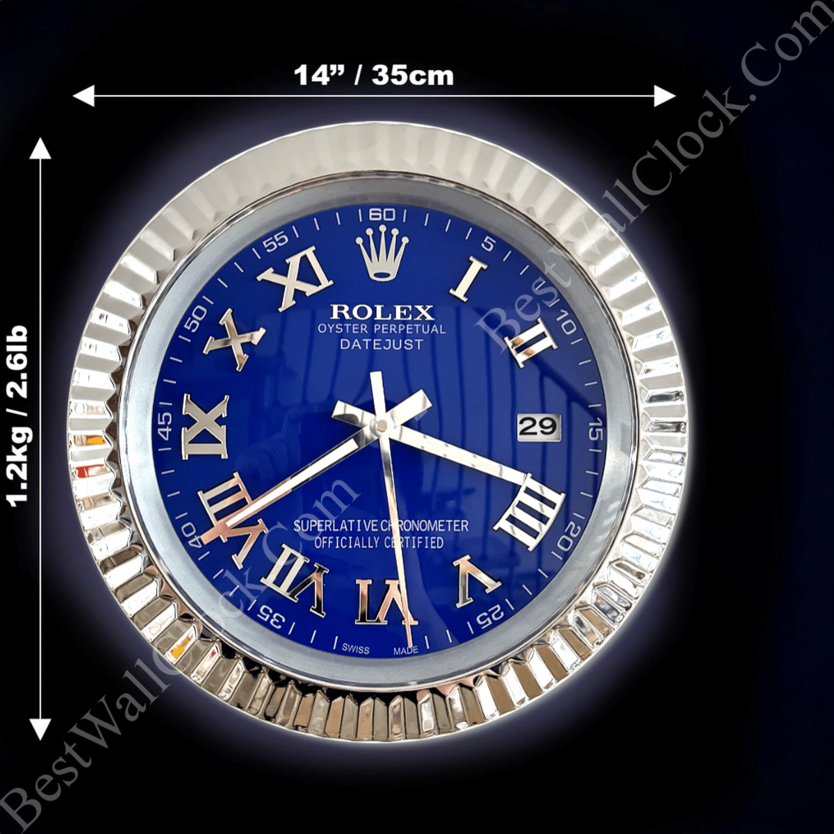DATEJUST – ROSE SILVER – BLUE EDITION 35 CM DELUXE METAL WALL CLOCK